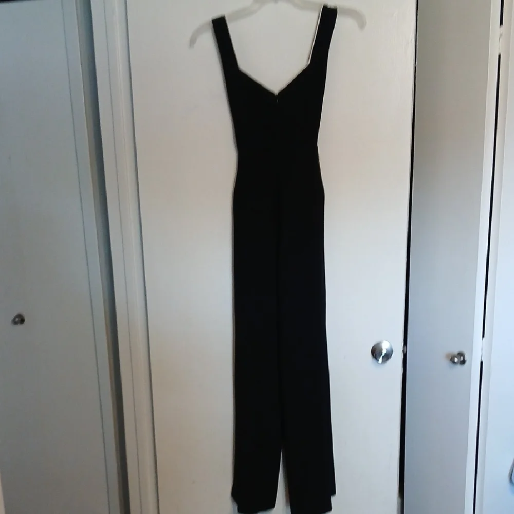Anthropologie Black Jumpsuit with White Piping and Waist Tie - Picture 4 of 7